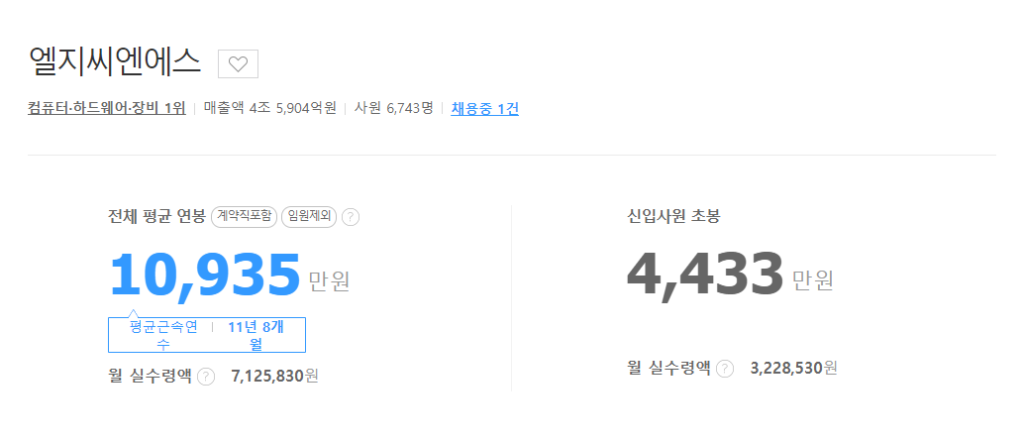 엘지씨엔에스 평균연봉