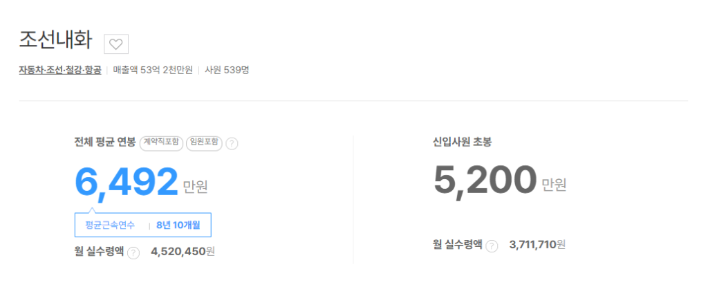 조선내화 평균연봉